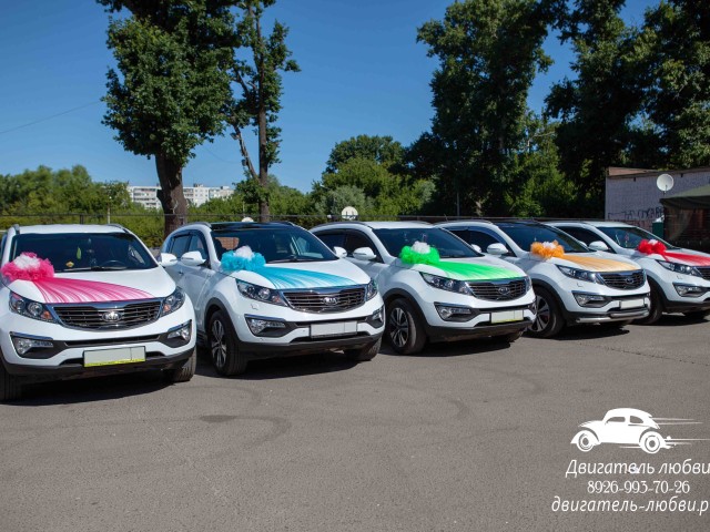 Кортеж на свадьбу из кроссоверов Kia Sportage в стиле радуга